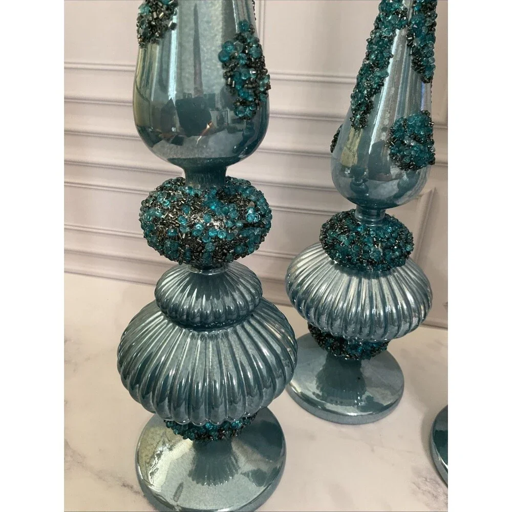 Set of 3 Glass Finials Christmas Decor- Blue.beautiful !